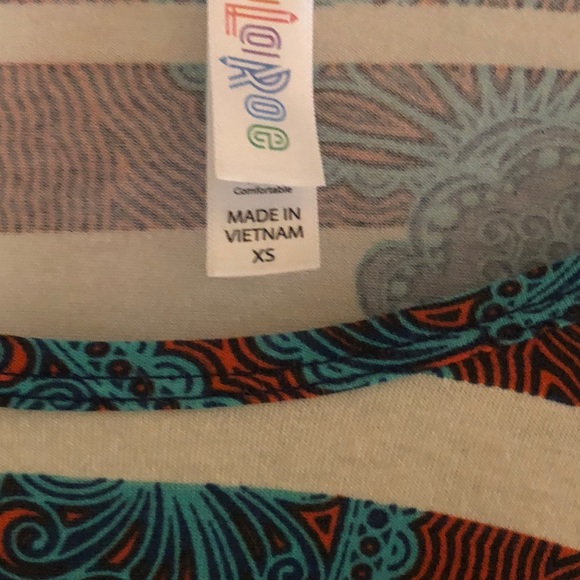 LuLaRoe Classic T Teal Stripes and Roses - Picture 2 of 2